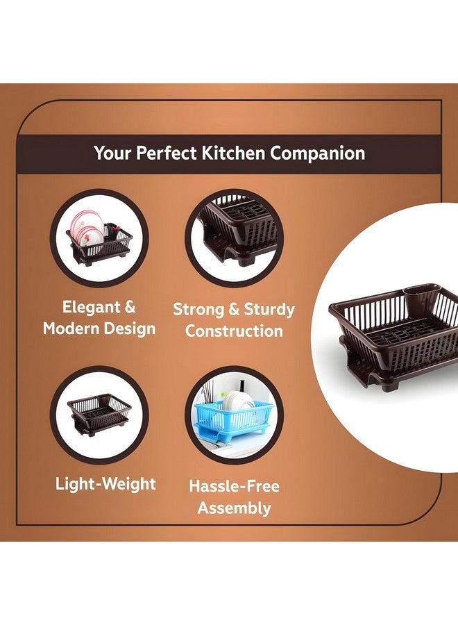 Homeor Houshe 3 in 1 Durable Plastic Kitchen Sink, Large Dish Rack Drainer, Drying Rack Washing Basket with Tray for Kitchen, Dish Rack Organizers, Utensils Drainer Basket for Kitchen, Brown - Image 3