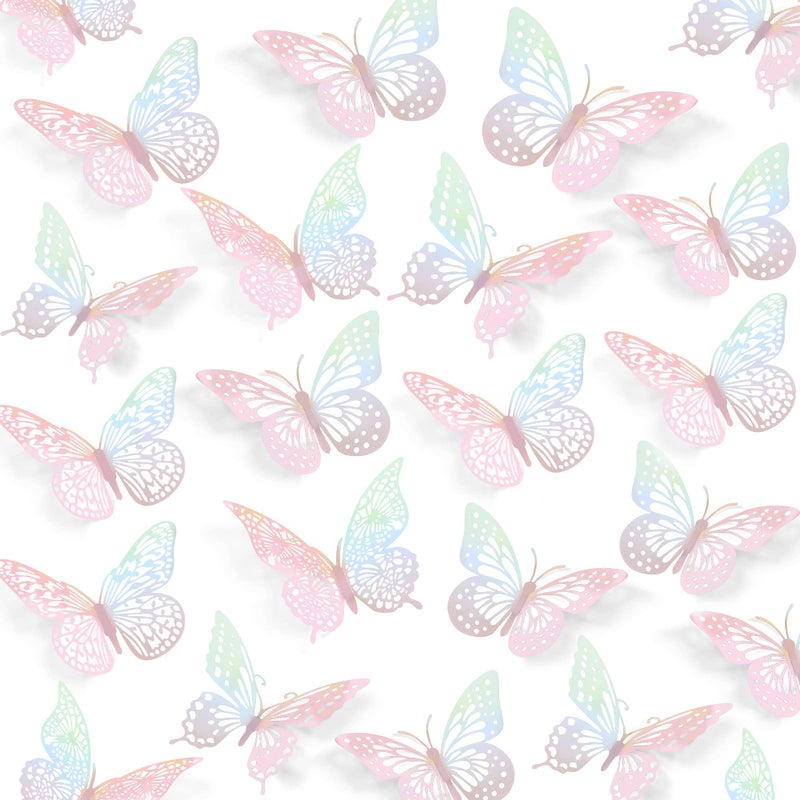 SAOROPEB 3D Butterfly Wall Decor 48 Pcs 4 Styles 3 Sizes, Laser Pink Butterfly Birthday Decorations Butterfly Party Decorations Cake Decorations, Removable Stickers (Laser Pink) - Image 1