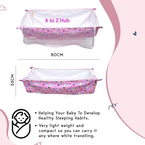 A to Z Hub Babybies Ghodiyu/Khoyu Soft Cotton Cloth Swing Cradle Safety with Mosquito Net Cover with Zippe (Pink) - Image 2