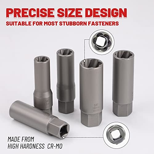 UYECOVE 5-Pcs Spiral Deep Bolt Extractor Set, Stripped Bolt Remover Lug Nut Extractor Set, Stripped Lug Nut Remover for Broken Damaged Rounded-Off Bolts, Nuts, Bolts, Studs, Threaded Tubes - Image 3