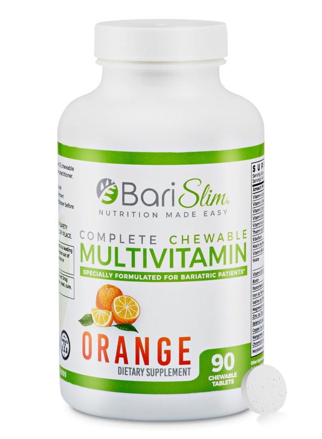 Bari Slim Complete Chewable Bariatric Multivitamin Tablets - 45 mg Iron Bariatric Vitamin & Supplement for Post Bariatric Surgery Including Gastric Bypass & Sleeve - Delicious & Convenient | Orange - Image 1