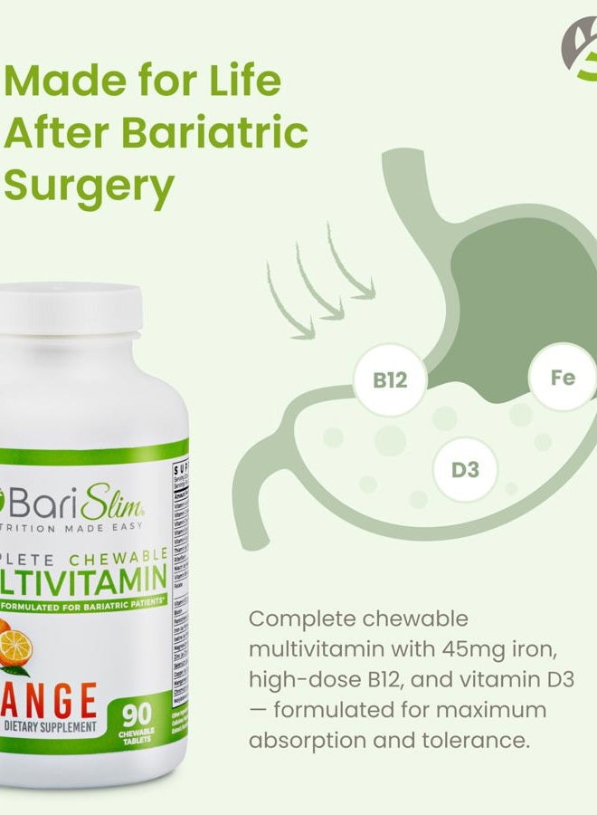 Bari Slim Complete Chewable Bariatric Multivitamin Tablets - 45 mg Iron Bariatric Vitamin & Supplement for Post Bariatric Surgery Including Gastric Bypass & Sleeve - Delicious & Convenient | Orange - Image 3