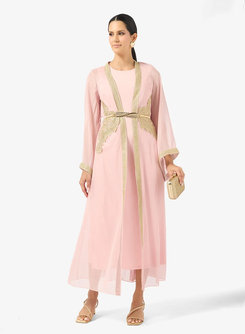 Khizana Embroidered Dress With Flare Sleeves