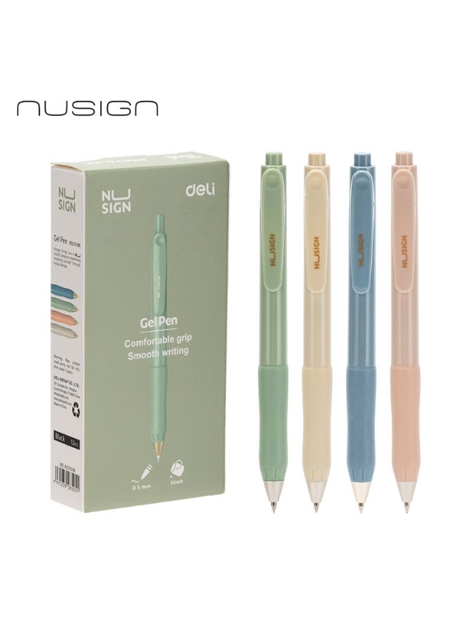 Deli ENS576-BK Nusign Gel Pen, 0.5mm Tip, Smooth Black Ink, 12 Pieces Pack for Office, School & Daily Writing
