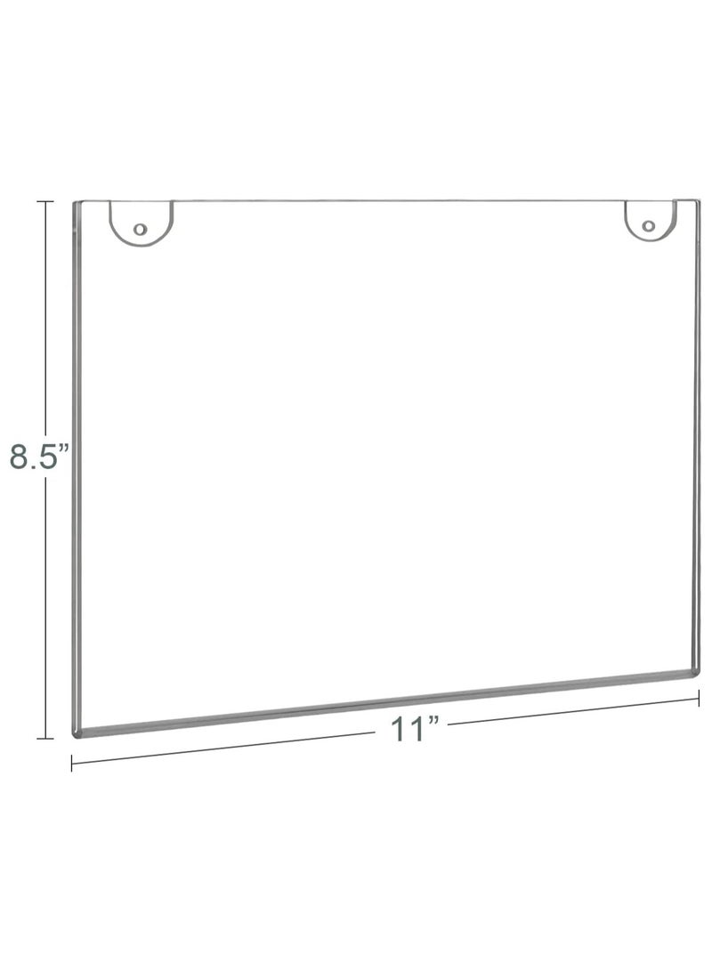 Slasa SLASA 6 Pack Clear Acrylic Sign Holder 8.5 x 11 – Horizontal Wall Mount Plexiglass Poster Frame with Adhesive Tape & Screws – Paper Display Holder - Image 2