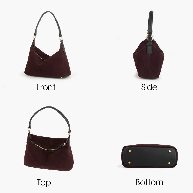 DONNAIN Slouchy Suede Crescent Hobo Bag for Women, Suede Trendy Shoulder Satchels Bag and Work Tote Bags for Women (New Bordeaux) - Image 4