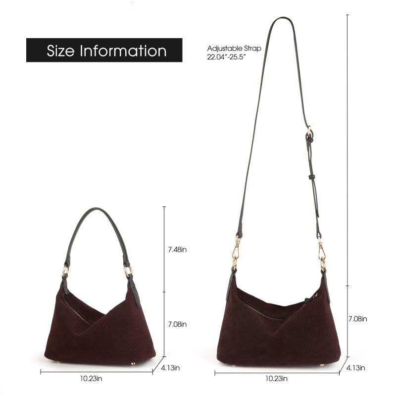 DONNAIN Slouchy Suede Crescent Hobo Bag for Women, Suede Trendy Shoulder Satchels Bag and Work Tote Bags for Women (New Bordeaux) - Image 3