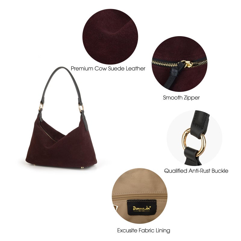 DONNAIN Slouchy Suede Crescent Hobo Bag for Women, Suede Trendy Shoulder Satchels Bag and Work Tote Bags for Women (New Bordeaux) - Image 5