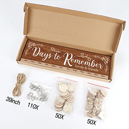 TOARTi Days to Remember Birthday Calendar Reminder Board, (15.8''x4.8'' with 100pcs wood tags), Vintage Family Friends Wooden Calendar Wall Hanging, DIY Birthday Celebration Tracker for Home Office - Image 2