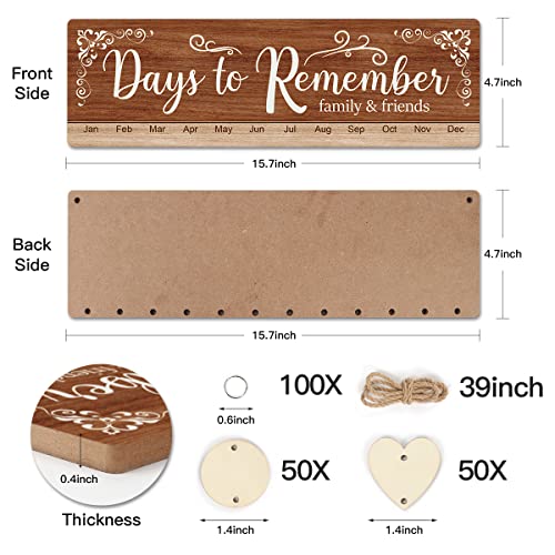 TOARTi Days to Remember Birthday Calendar Reminder Board, (15.8''x4.8'' with 100pcs wood tags), Vintage Family Friends Wooden Calendar Wall Hanging, DIY Birthday Celebration Tracker for Home Office - Image 4