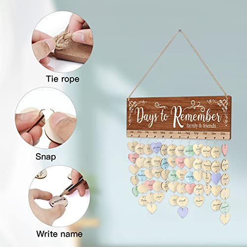 TOARTi Days to Remember Birthday Calendar Reminder Board, (15.8''x4.8'' with 100pcs wood tags), Vintage Family Friends Wooden Calendar Wall Hanging, DIY Birthday Celebration Tracker for Home Office - Image 3
