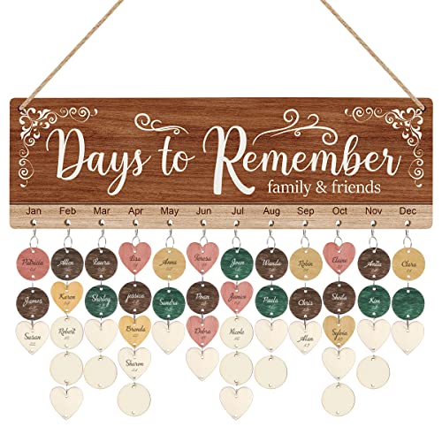 TOARTi Days to Remember Birthday Calendar Reminder Board, (15.8''x4.8'' with 100pcs wood tags), Vintage Family Friends Wooden Calendar Wall Hanging, DIY Birthday Celebration Tracker for Home Office - Image 1