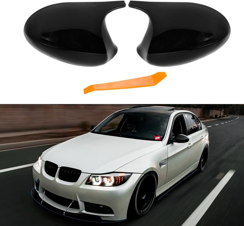 BLWGROW Gloss Black Side Mirror Cover Caps for BMW E90 E91 E92 E93 2005-2007 - Image 1