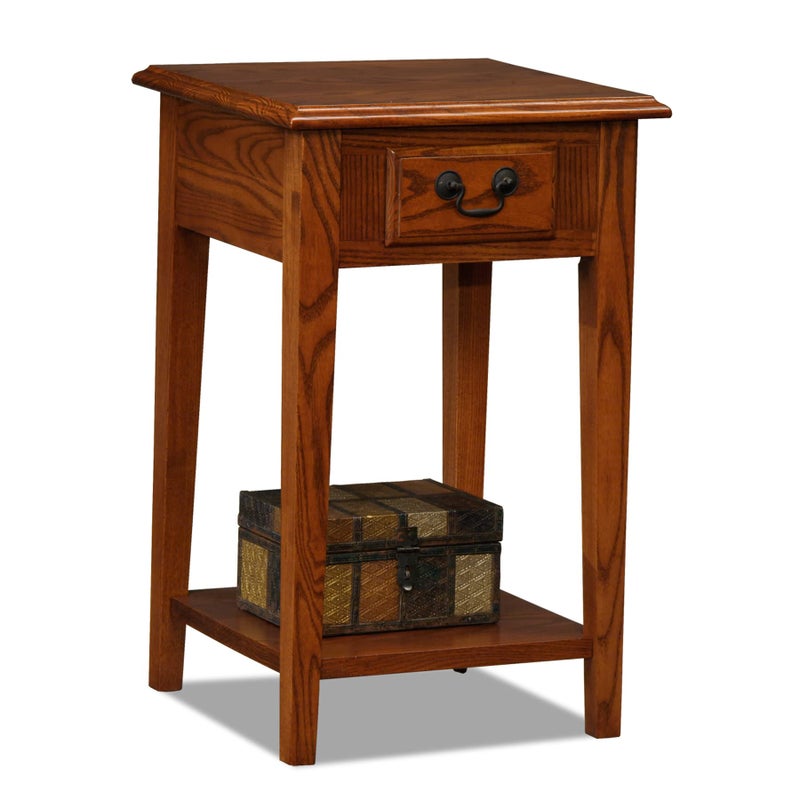 Haven Ridge Solid Wood Square Side Table with Drawer and Shelf Medium Oak Brown Perfect for Living Rooms Bedrooms and Small Spaces  Leick Home 9041MED