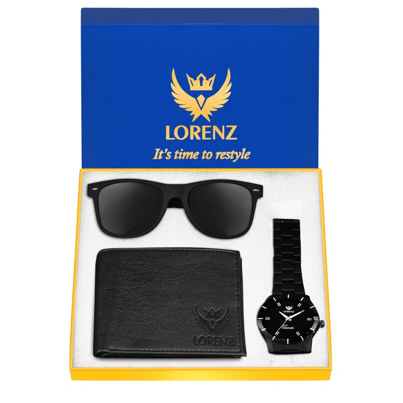 LORENZ Black Watch, Wallet & Sunglasses Gift Combo Box for Men - Image 4