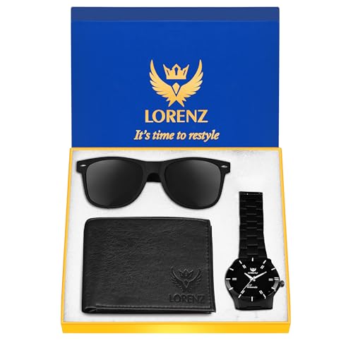 LORENZ Black Watch, Wallet & Sunglasses Gift Combo Box for Men - Image 1