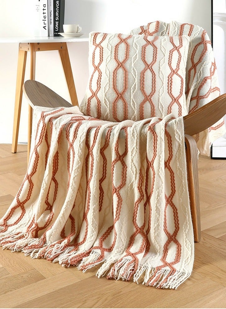 Loquat بطانية ناعمة محبوكة بتصميم مزخرف على طراز بوهيمي مع شرابات للحفاظ على الدفء باللون البيج/البني