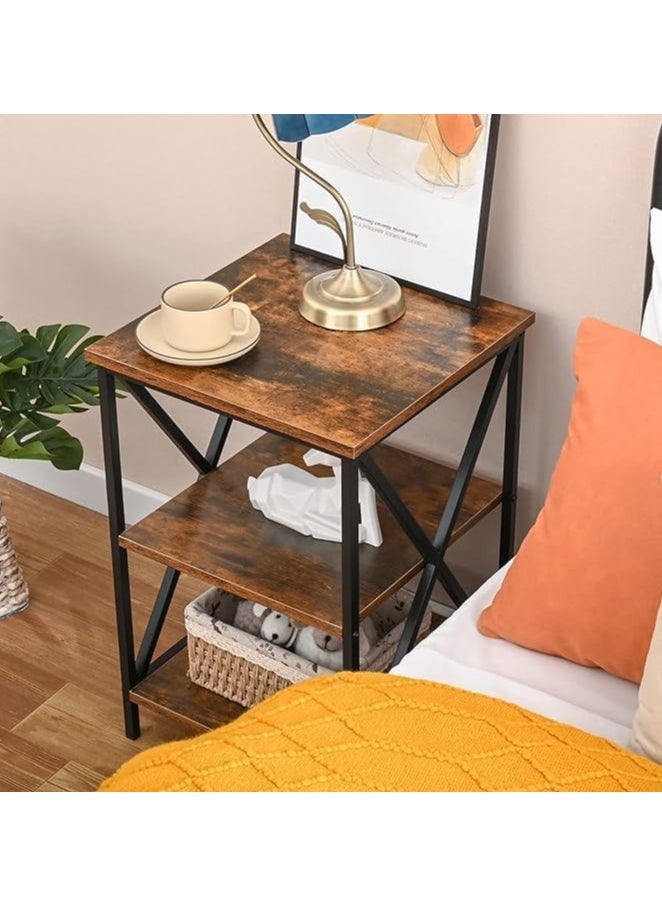 1st - Sofa side table with 3 open storage shelves, metal frame, X design - Image 1