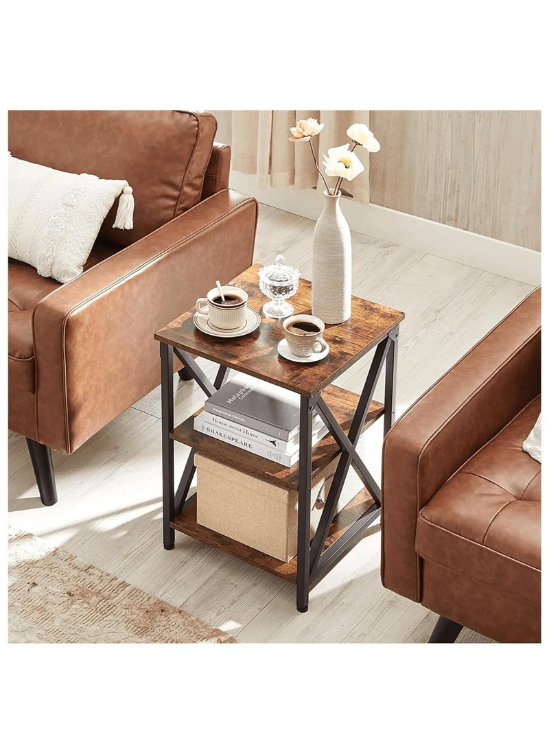 1st - Sofa side table with 3 open storage shelves, metal frame, X design - Image 1