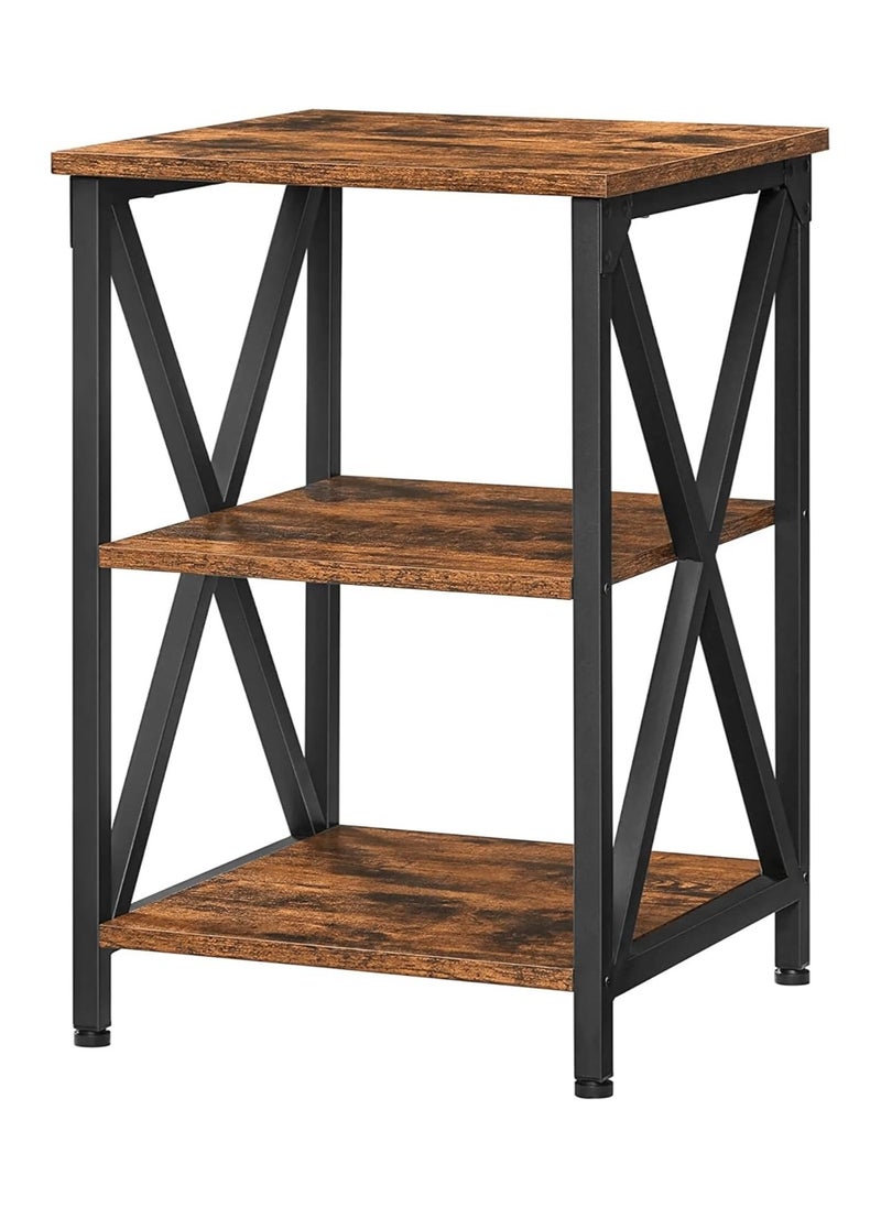 1st - Sofa side table with 3 open storage shelves, metal frame, X design - Image 1