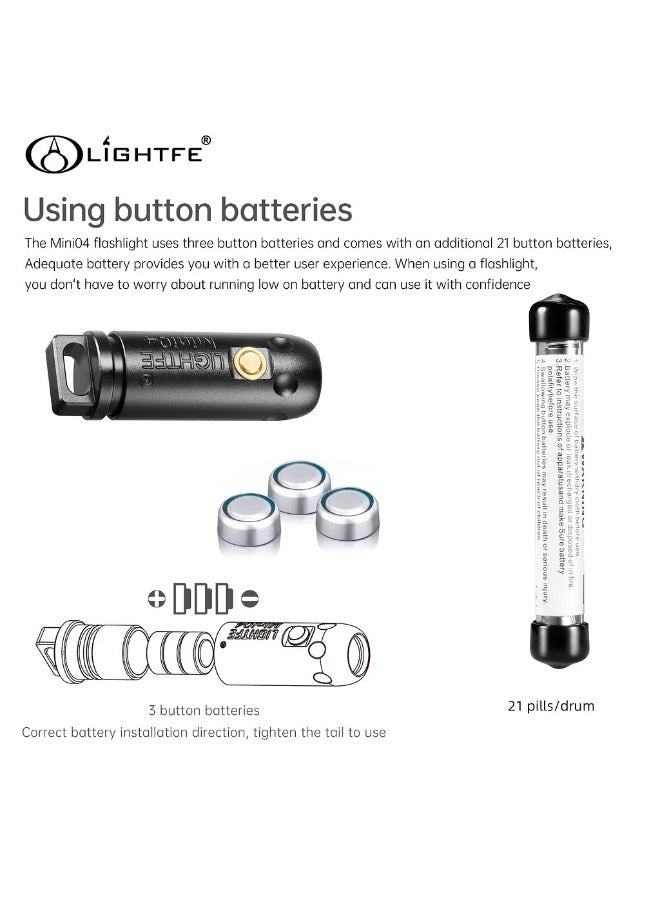 LIGHTFE مصباح Mini04 الصغير جدًا، وهو مصباح LED فائق الصغر مزود بأربعة أوضاع إضاءة، ومقاوم للماء بمعيار IPX7، وزر نحاسي. حجمه مناسب للحمل اليومي والتخييم والمشي لمسافات طويلة. - Image 5