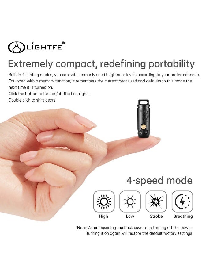 LIGHTFE مصباح Mini04 الصغير جدًا، وهو مصباح LED فائق الصغر مزود بأربعة أوضاع إضاءة، ومقاوم للماء بمعيار IPX7، وزر نحاسي. حجمه مناسب للحمل اليومي والتخييم والمشي لمسافات طويلة. - Image 4