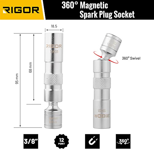 Rigor رَيجور 11401 مقبس شمعات الإشعال دوار 14 مم، جدار رقيق، مغناطيسي | 3/8 بوصة درايف، 12 نقطة | فولاذ CR-V ممتاز - Image 2