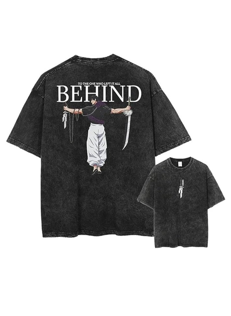 Generic - Washed retro T-shirt street hip hop anime Jujutsu Kaisen casual cotton summer short sleeves - Image 1