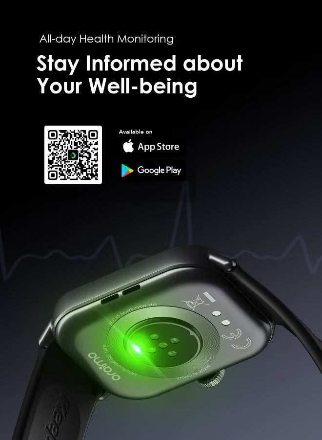 Oraimo Smart Watch 5 Bluetooth Call Fitness Watch with 2.01 Inch HD Screen, Scratch Resistant and More Durable Glass Screen, Shock Resistant with 100+ Sports Modes, Blood Oxygen and Heart Rate Monitor, Waterproof - Image 2