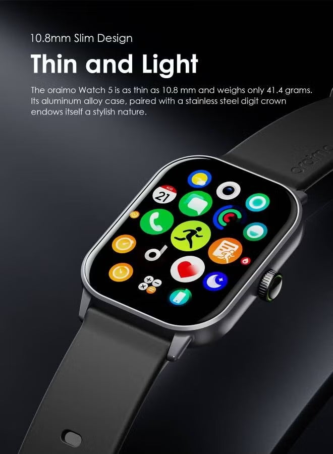 Oraimo Smart Watch 5 Bluetooth Call Fitness Watch with 2.01 Inch HD Screen, Scratch Resistant and More Durable Glass Screen, Shock Resistant with 100+ Sports Modes, Blood Oxygen and Heart Rate Monitor, Waterproof - Image 4