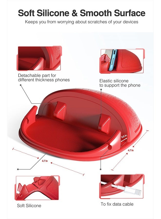 Loncaster Car Phone Holder, Car Phone Mount Silicone Car Pad Mat for Various Dashboards, Slip Free Desk Phone Stand Compatible with iPhone, Samsung, Android Smartphones, GPS Devices and More (Red) - Image 3