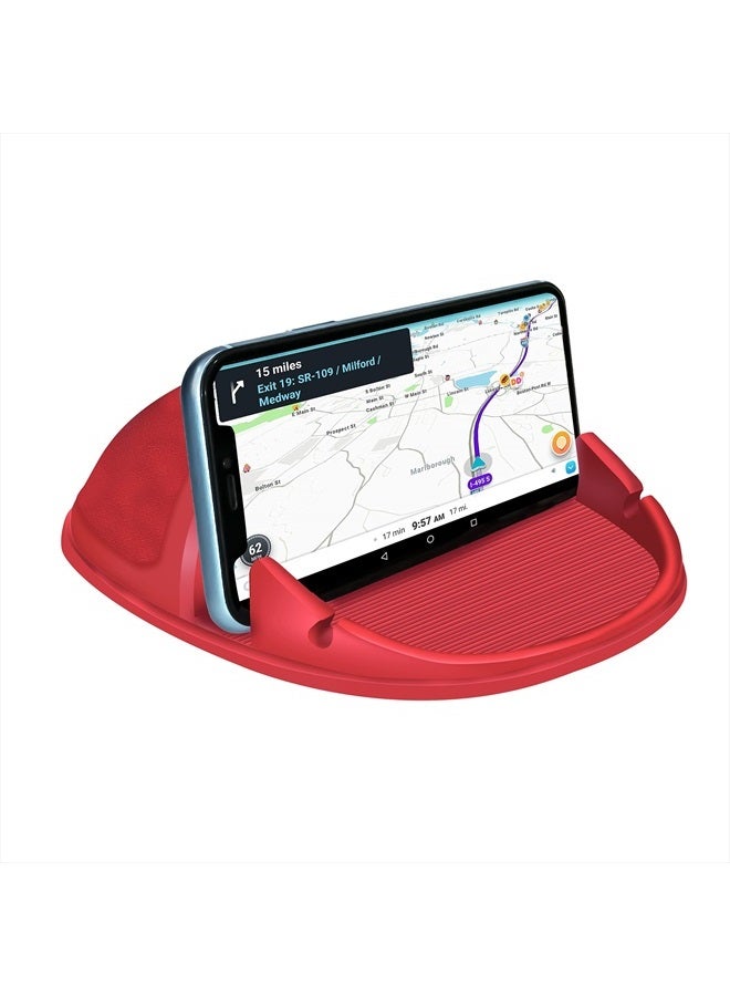 Loncaster Car Phone Holder, Car Phone Mount Silicone Car Pad Mat for Various Dashboards, Slip Free Desk Phone Stand Compatible with iPhone, Samsung, Android Smartphones, GPS Devices and More (Red) - Image 1