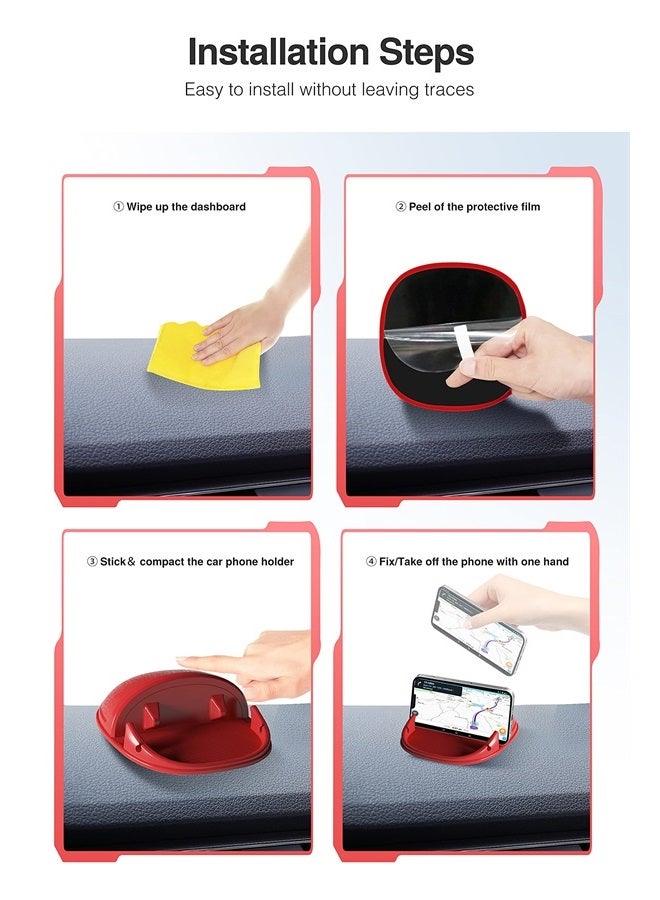 Loncaster Car Phone Holder, Car Phone Mount Silicone Car Pad Mat for Various Dashboards, Slip Free Desk Phone Stand Compatible with iPhone, Samsung, Android Smartphones, GPS Devices and More (Red) - Image 5