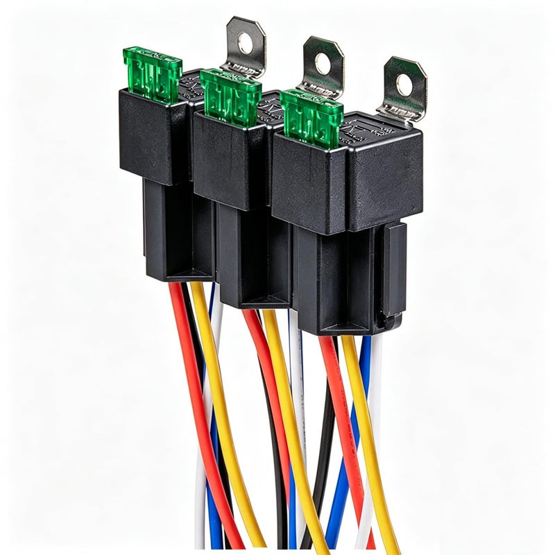 Gebildet مجموعة جيبيلدت المكونة من 3 قطع من مرحل الصمامات بجهد 12 فولت مع مجموعة أسلاك 12 AWG مزودة بصمام ثنائي مدمج - صمام شفرة ATO/ATC بقدرة 30 أمبير، مرحلات كهربائية للسيارات من نوع SPDT بخمسة أطراف. - Image 1