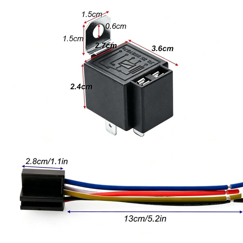 Gebildet مجموعة جيبيلدت المكونة من 3 قطع من مرحل الصمامات بجهد 12 فولت مع مجموعة أسلاك 12 AWG مزودة بصمام ثنائي مدمج - صمام شفرة ATO/ATC بقدرة 30 أمبير، مرحلات كهربائية للسيارات من نوع SPDT بخمسة أطراف. - Image 3
