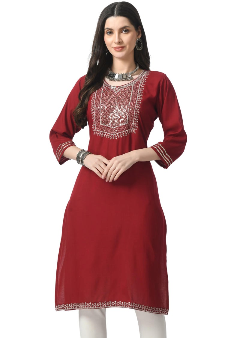 LIBOZA Store LIBOZA Kurta for Women – Embroidered Ladies Kurti, Stylish Girls Top, Ethnic Full Kurtas, Straight Design Kurtis for Woman - Image 1