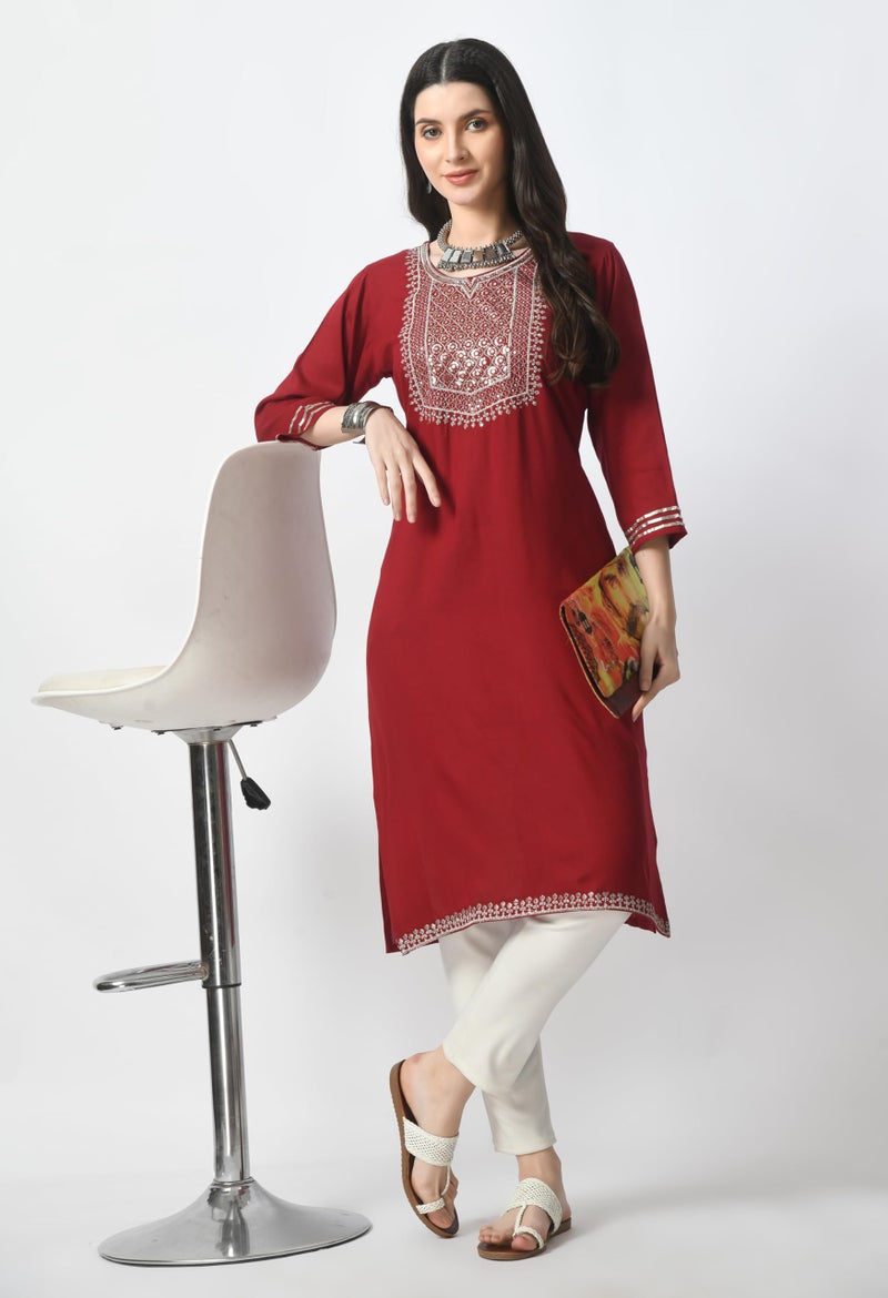 LIBOZA Store LIBOZA Kurta for Women – Embroidered Ladies Kurti, Stylish Girls Top, Ethnic Full Kurtas, Straight Design Kurtis for Woman - Image 4