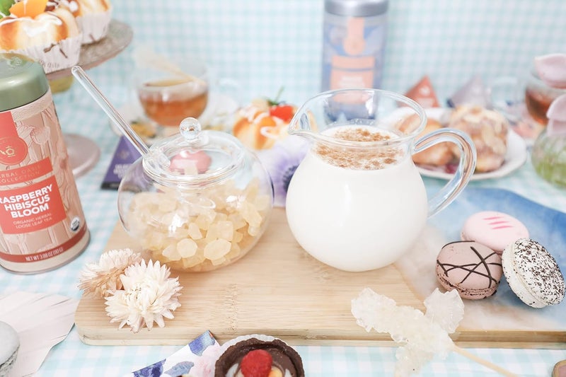 Teabloom Stain-free & Odor-free Borosilicate Glass Sugar and Creamer Set - Tea or Coffee Serving Set Includes Cream Pitcher, Sugar Bowl with Lid and Spoon (Serves up to 5-6 People) - Image 2