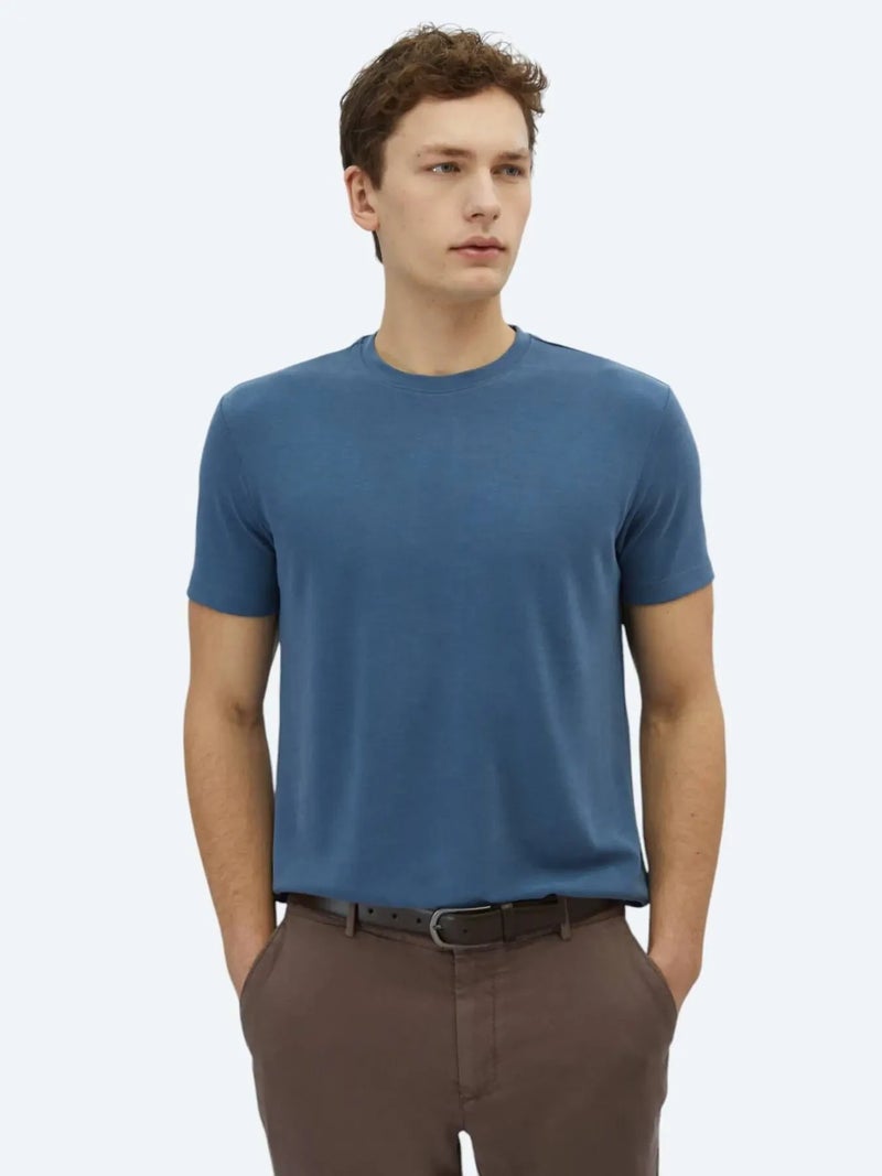 كيب تيشيرت أزرق نيلي سادة برقبة دائرية - Image 1