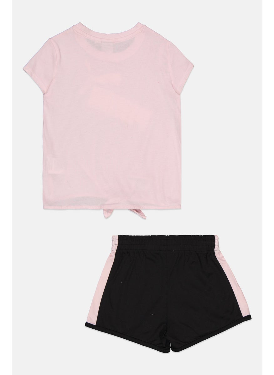 PUMA Kids Girl 2 Pieces Sportswear Fit Brand Logo Jersey Set, Pink/Black  - Image 2