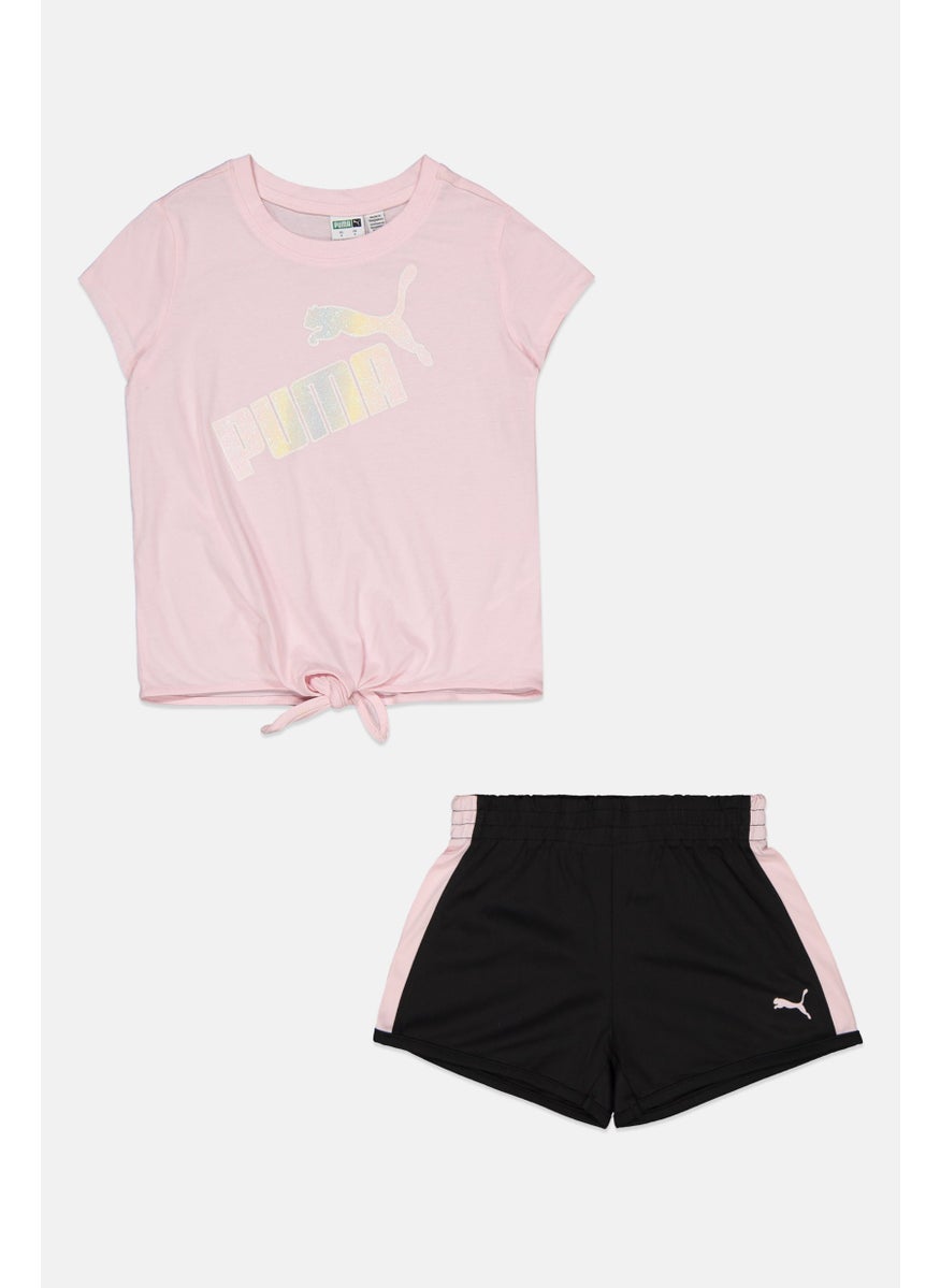 PUMA Kids Girl 2 Pieces Sportswear Fit Brand Logo Jersey Set, Pink/Black  - Image 1