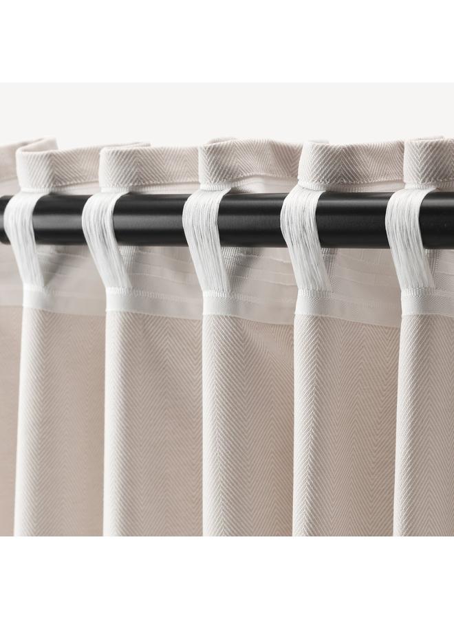 erorex Curtains, 1 Pair, Beige/With Heading Tape, 145X300 Cm - Image 2