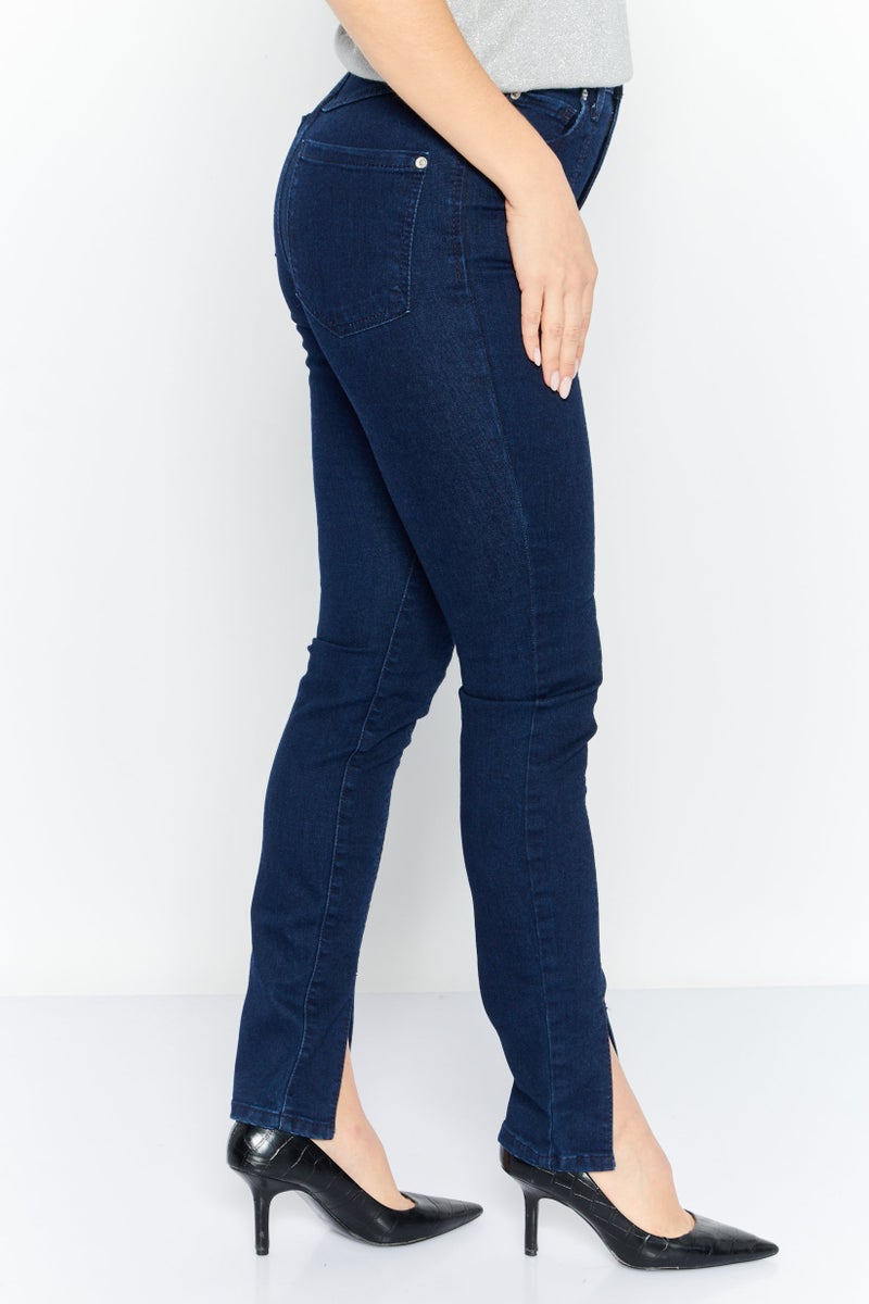 INC Women Skinny Fit Seamed Front Slit Stretchable Jeans, Dark Indigo - Image 2