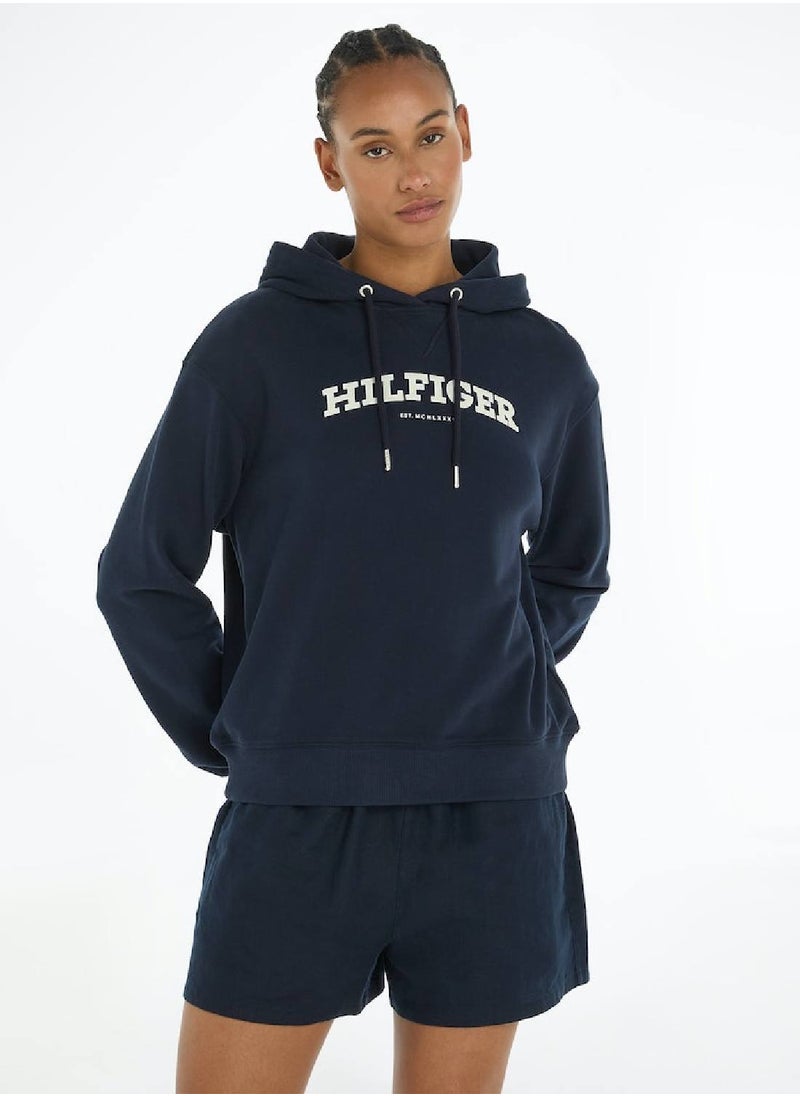 Women's Flocked Hilfiger Monotype Logo Hoody -  Pure cotton, Blue - pzsku/ZDA2E8054546F82CDD051Z/45/_/1724216628/eac4ec68-9be9-46b7-8a42-6f941949339f