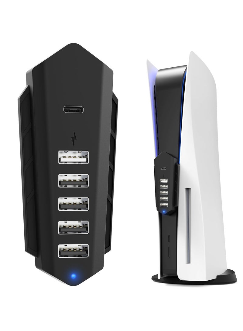 Excefore 5 Port USB Hub for PS5, 5 Port High-Speed USB Expansion Hub Extender Splitter Charger for Playstation 5 (Disc/Digital Edition),, 4 USB + 1 USB Charging + 1 Type C Port (NOT for 2023 PS5 Slim) - Image 1