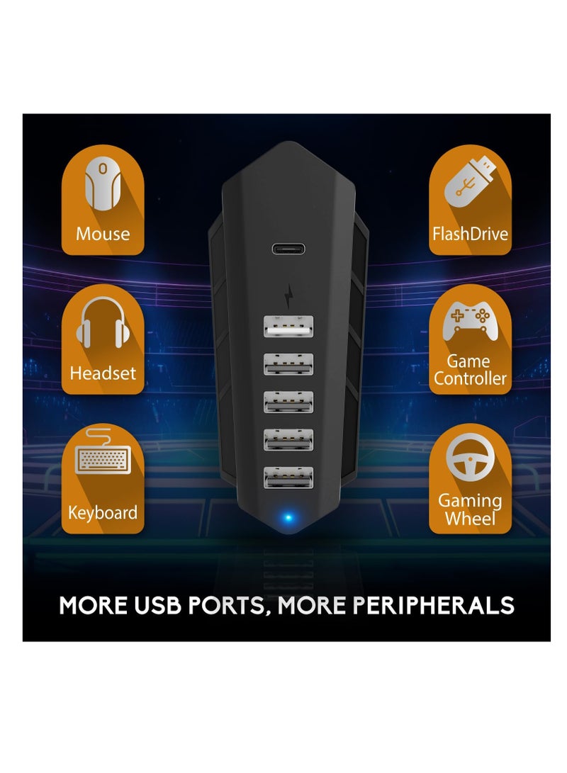 Excefore 5 Port USB Hub for PS5, 5 Port High-Speed USB Expansion Hub Extender Splitter Charger for Playstation 5 (Disc/Digital Edition),, 4 USB + 1 USB Charging + 1 Type C Port (NOT for 2023 PS5 Slim) - Image 4