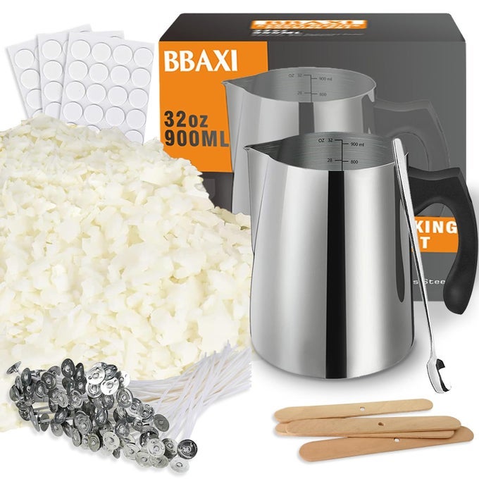 CANDLE MAKING KIT 32OZ POURING POT 16OZ SOY WAX WOODEN WICK HOLDERS CANDLE WICKS STICKERS AND SPOON