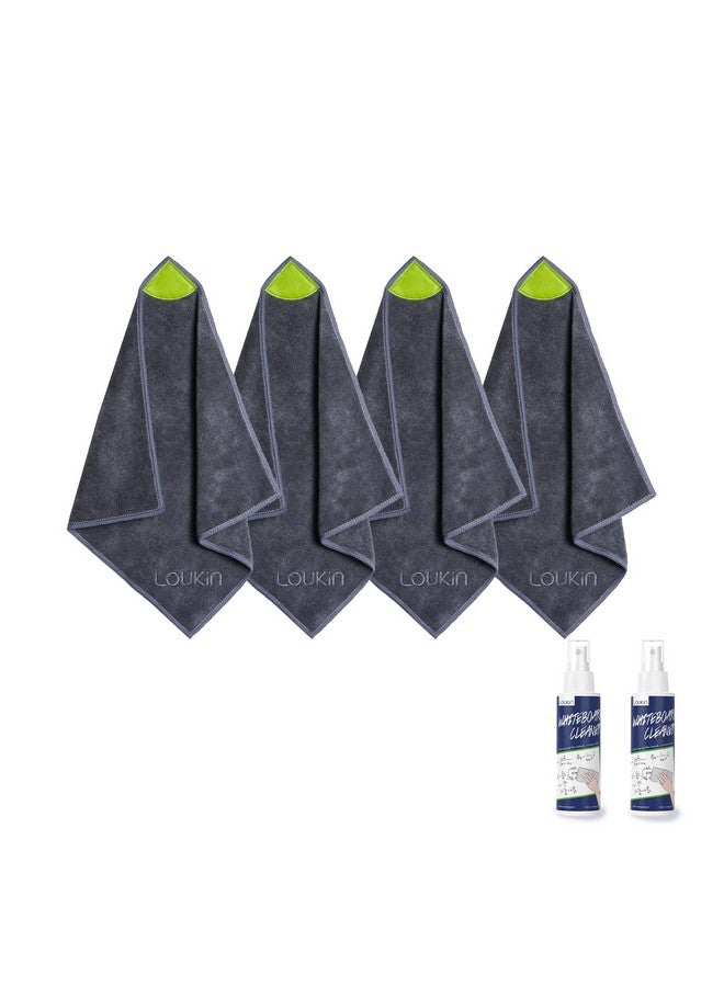 loukin 4 Pack Magnetic Cleaning Cloth,Microfiber Dry Erase Eraser,Washable Whiteboard Cleaning Cloth for Classroom, Home and Office,Gray, 12" x 12" - 3.4 fl oz Whiteboard Cleaner x 2 Included - Image 1