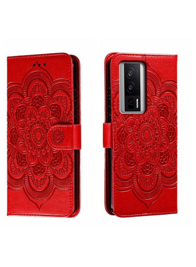 The Bros Case For Xiaomi Redmi K60 Sun Mandala Embossing Pattern Phone Leather Case