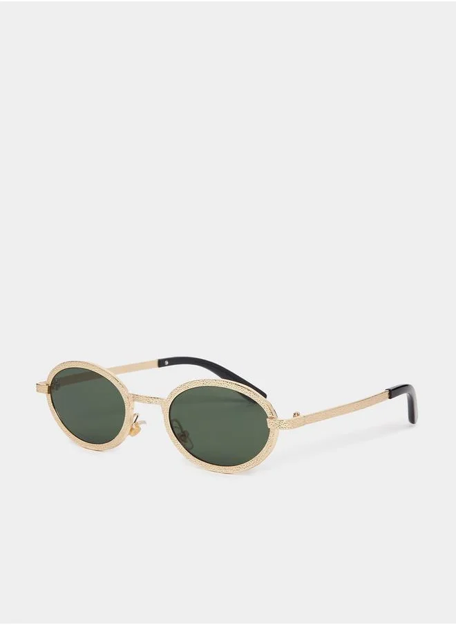 Styli Textured Frame Round Sunglasses